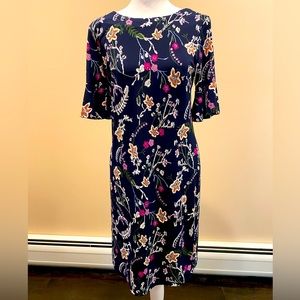 Raised print navy floral midi dress